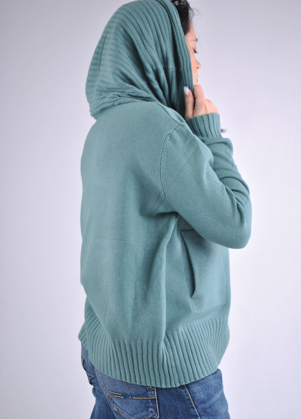 Оливковый демисезонный свитер с хомутом Wool & Cashmere