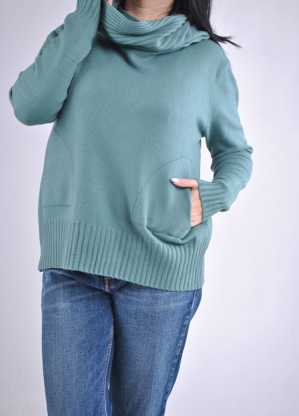 Оливковый демисезонный свитер с хомутом Wool & Cashmere