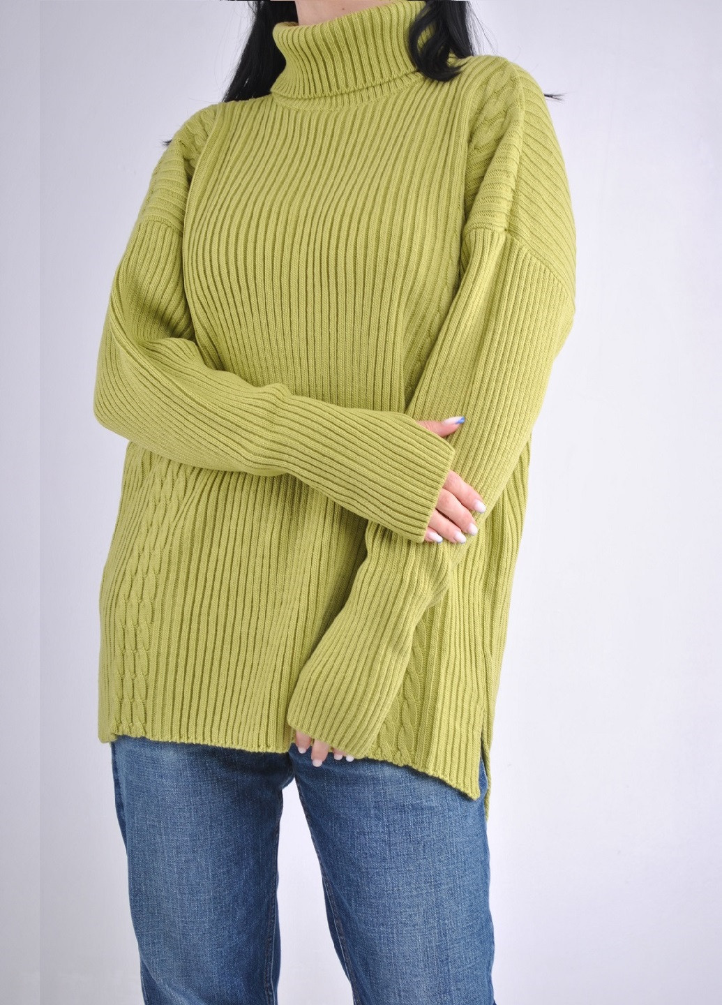 Зеленый зимний удлиненный свитер-туника Berta Lucci