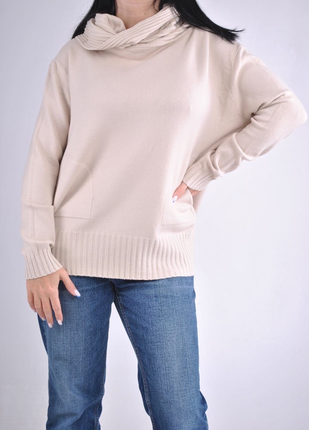 Молочный демисезонный свитер с хомутом Wool & Cashmere