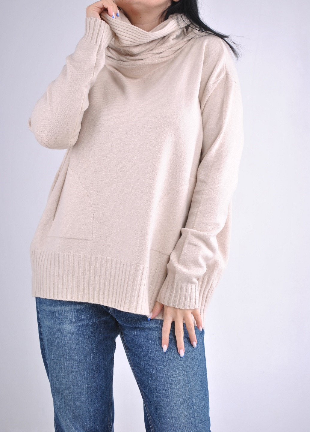 Молочный демисезонный свитер с хомутом Wool & Cashmere