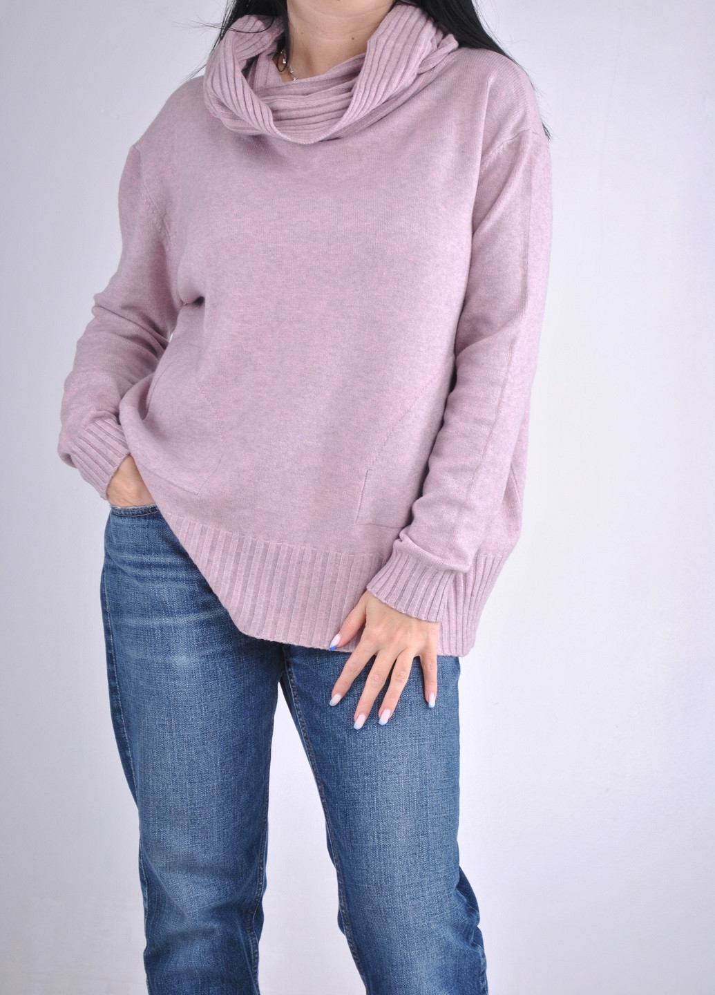 Пудровий демісезонний светр з хомутом Wool & Cashmere