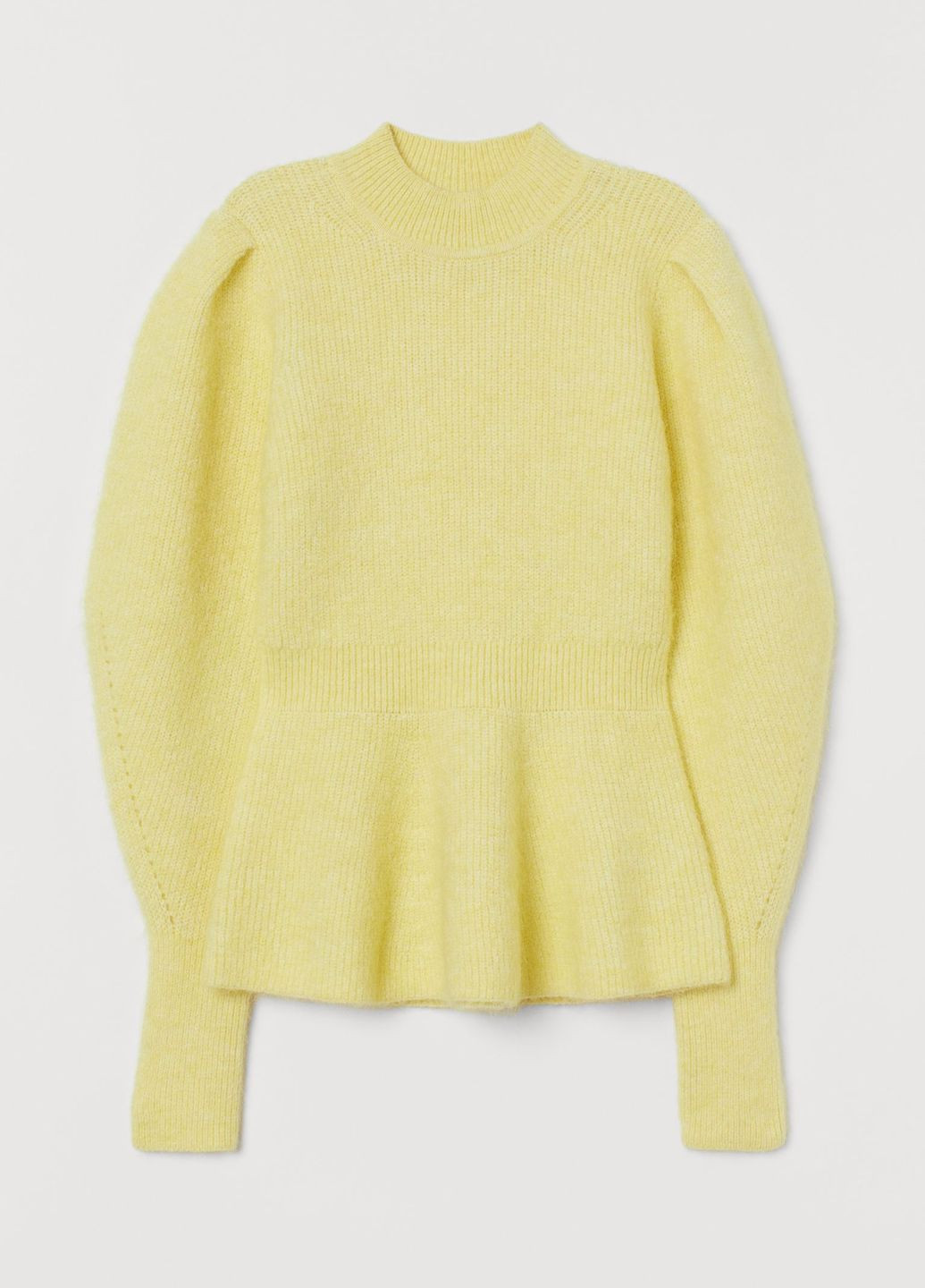 Светло-желтый зимний свитер с баской из смесовой шерсти светло-желтый повседневный зима пуловер H&M