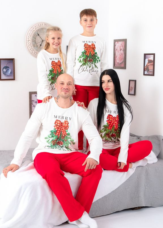 Белая зимняя пижама детская "family look" лонгслив + брюки Носи своє