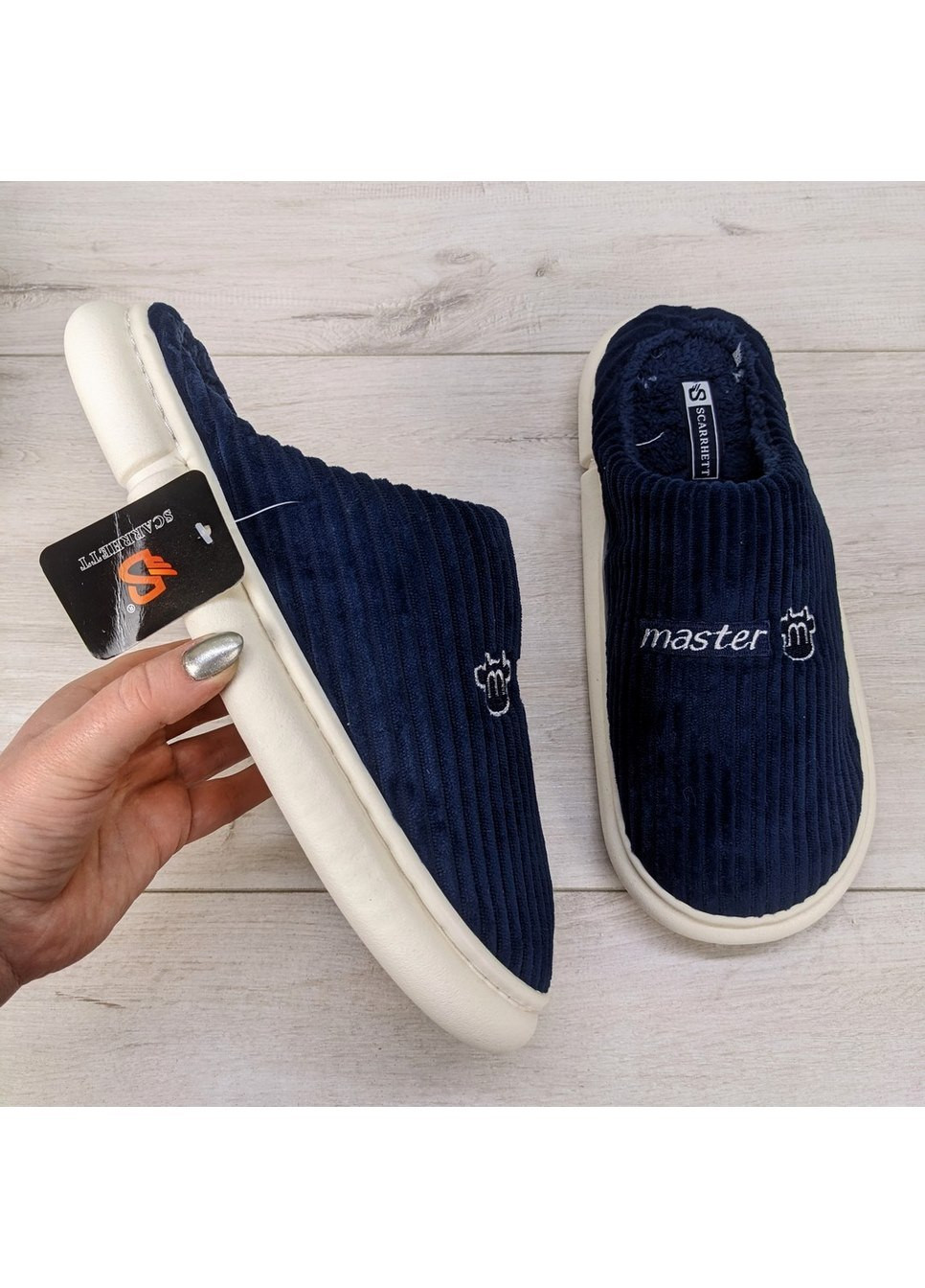 Темно-синие тапочки мужские домашние теплые Lion