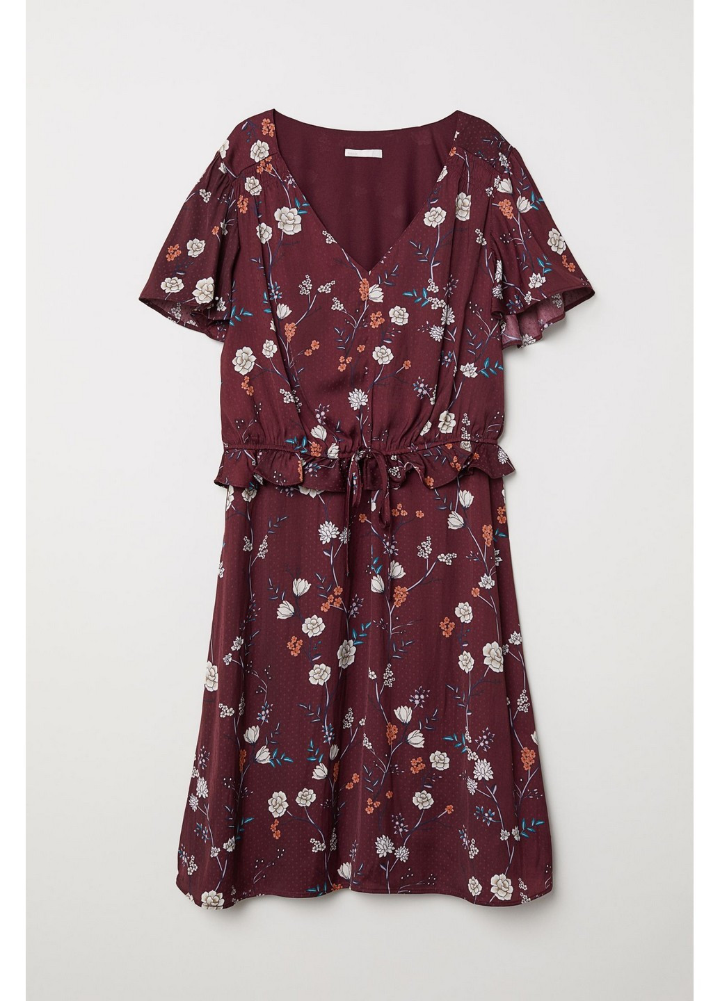 Бордовое вечернее платье H&M с цветочным принтом
