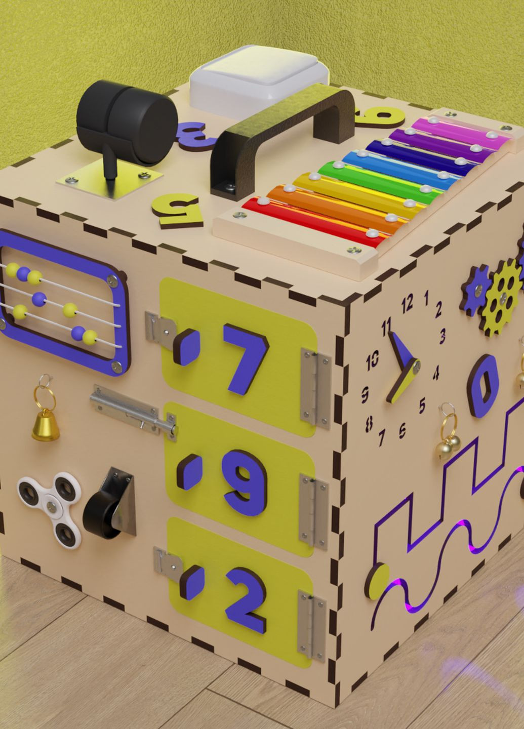 Кубик, бизиборд развивающий TinyHands 30х30х30, Yellow-Blue No Brand (267810727)
