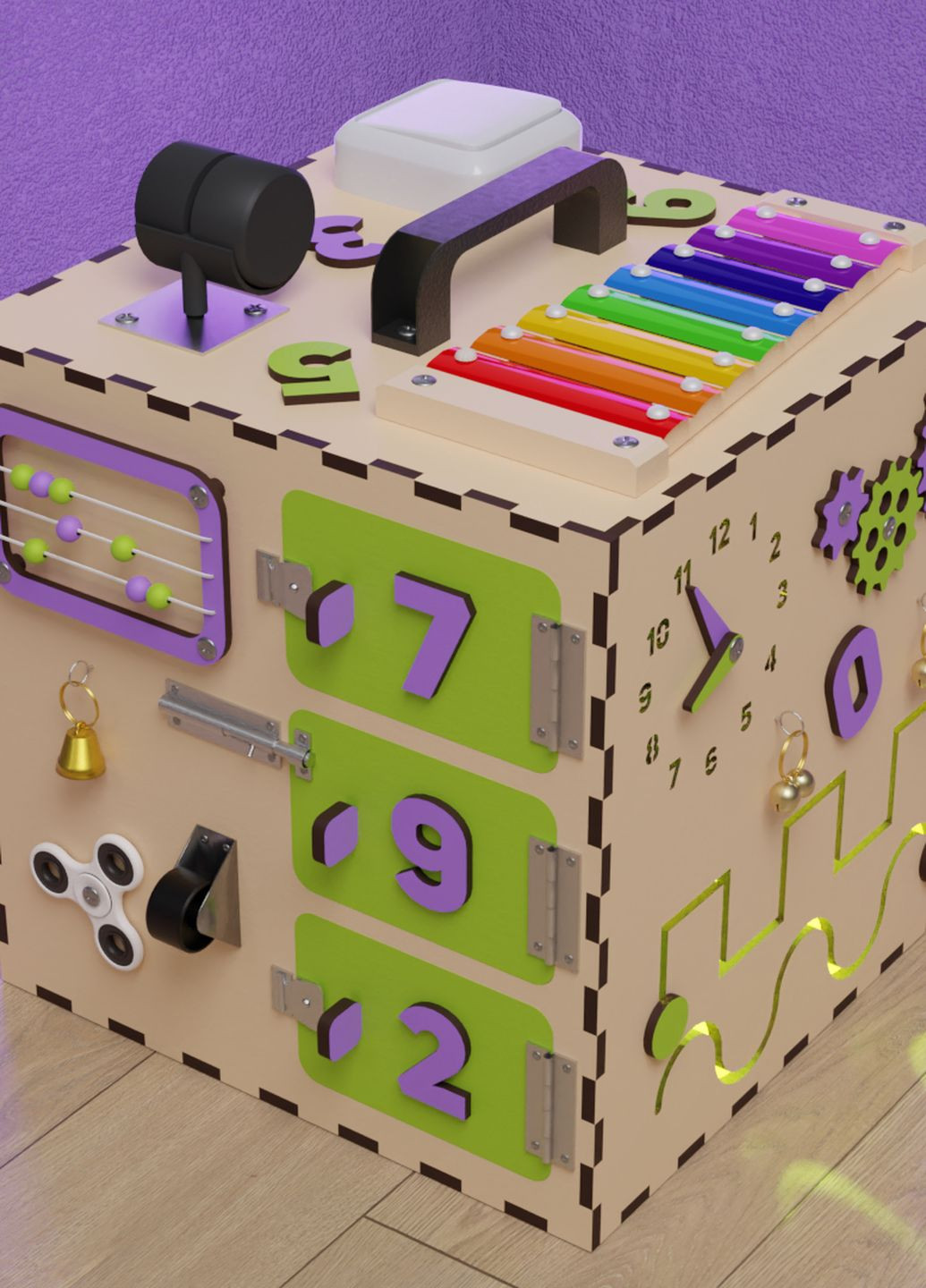 Кубик, бизиборд развивающий TinyHands 30х30х30, Purple-Lime No Brand (267810729)