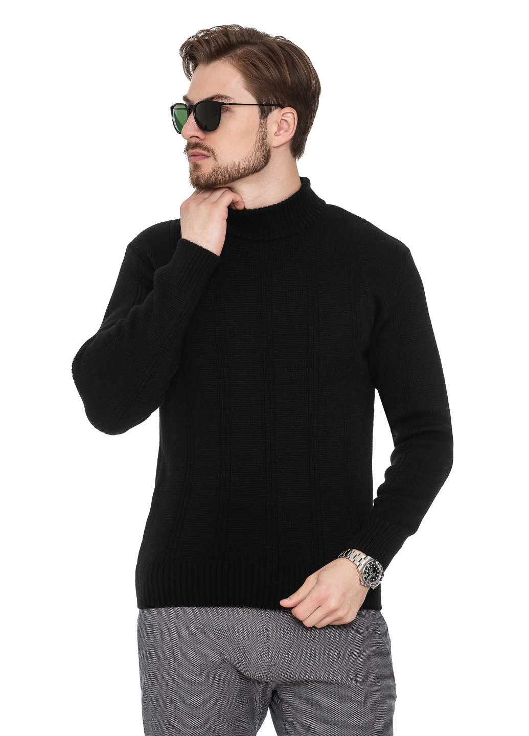Чорний светр з коміром стійка «авіатор» SVTR
