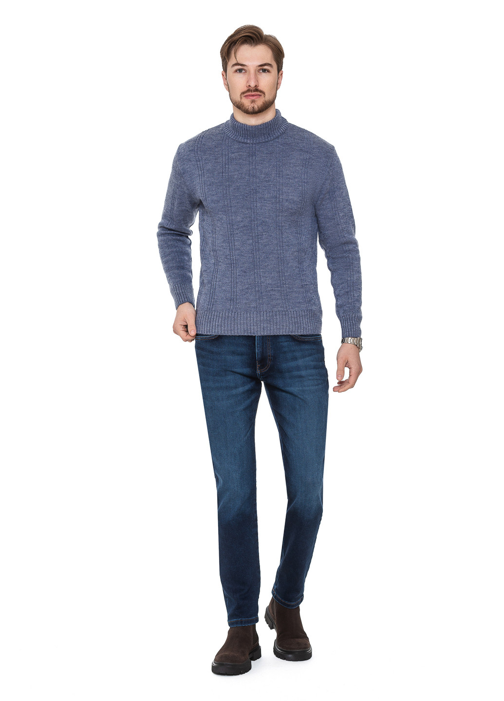 Сіро-голубий светр з коміром стійка «авіатор» SVTR