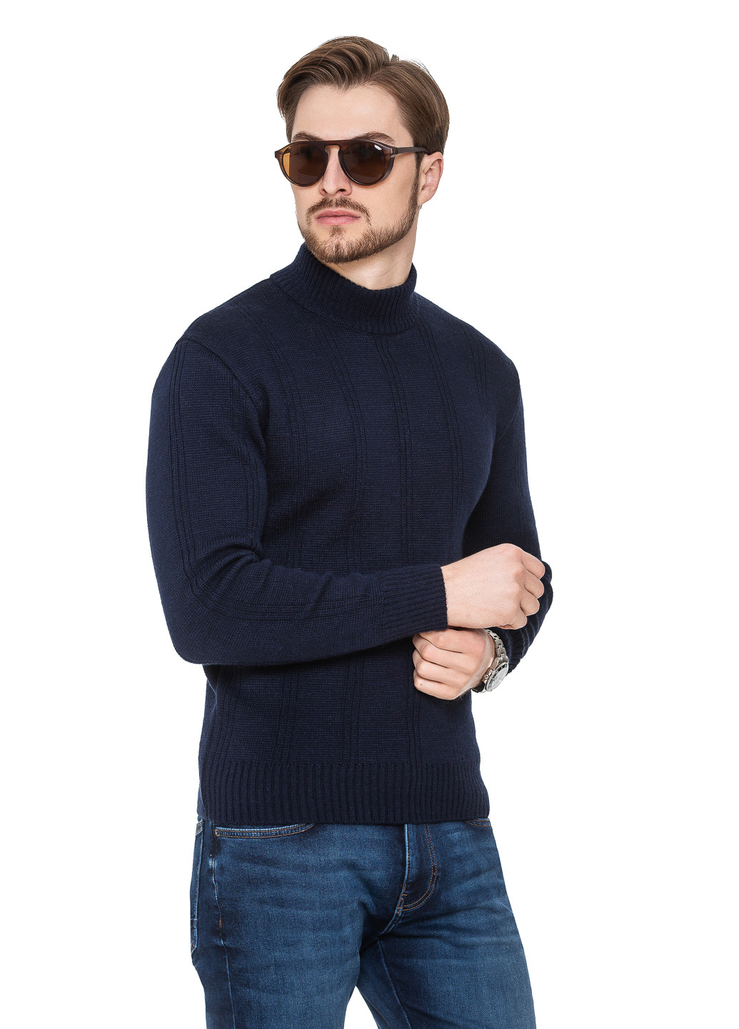 Темно-синий свитер с воротником стойка «авиатор» SVTR