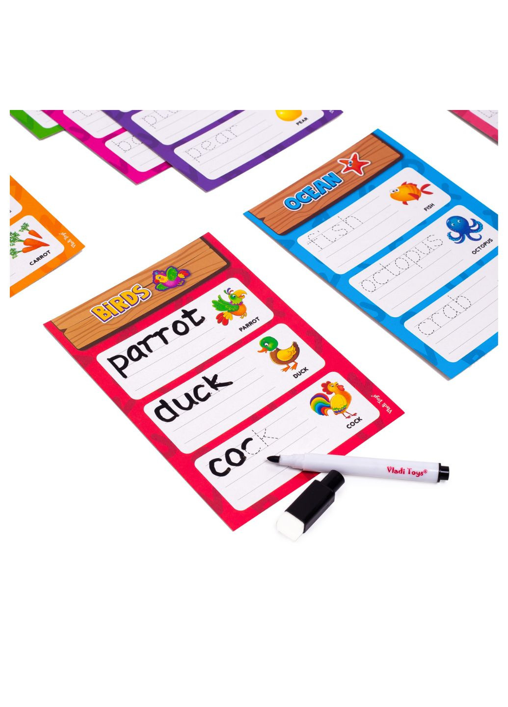 Игра развивающая обучающая с маркером "Пиши и вытирай. Первые английские слова" VT5010-24 (укр) Vladi toys (267966191)