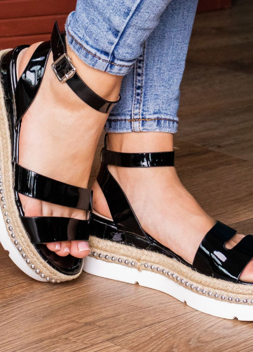 женские стильные сандалии на танкетке pepita 1043 36 размер 23 см черные Fashion