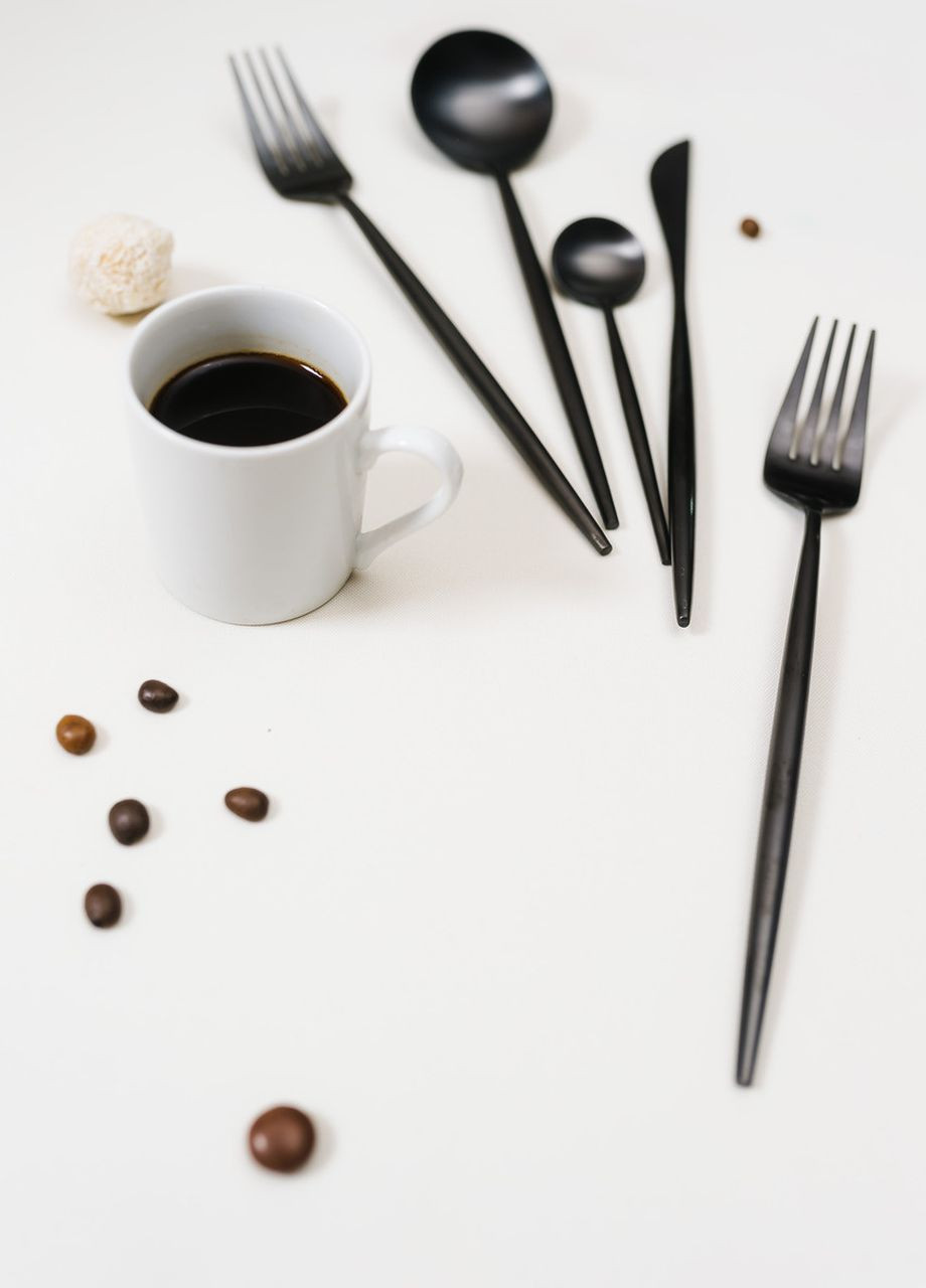Набір столових приборів чорного кольору з нержавійки на 4 предмети. Прилади для ресторанів кафе будинку REMY-DECOR porto (267897119)