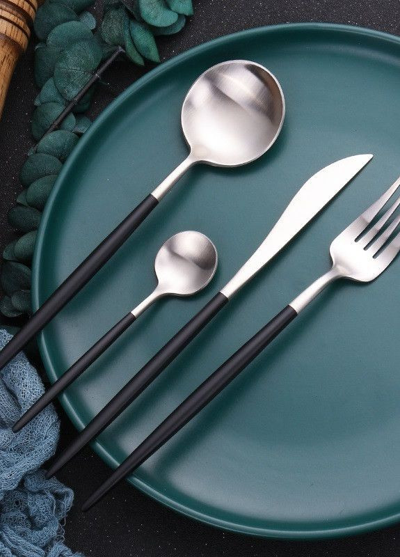 Ложка чайная серебряного цвета с черной ручкой из нержавейки. Приборы для ресторанов кафе и дома REMY-DECOR (267897106)