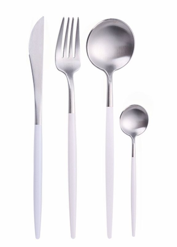Набор столовых приборов серебряного цвета с белой ручкой из нержавейки 4 предмета для кафе и дома REMY-DECOR porto (267897114)