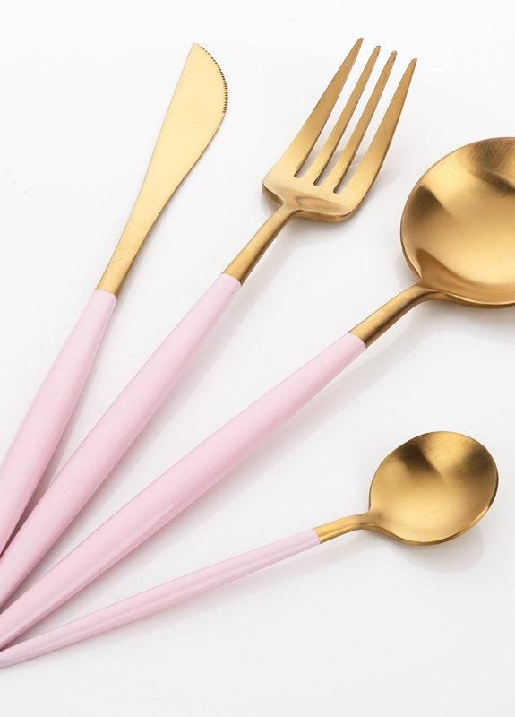 Набір столових приборів золотого кольору з рожевою ручкою з нержавіючої сталі на 4 предмети для кафе та будинку REMY-DECOR porto (267897102)