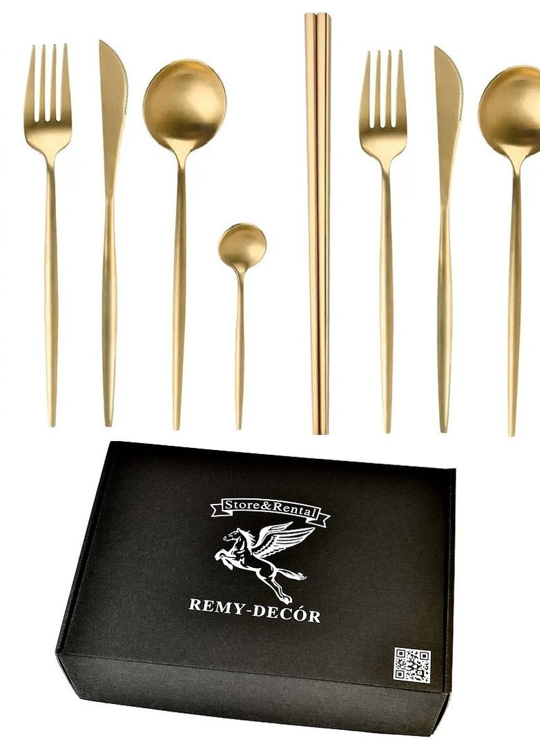 Набор столовых приборов с палочками для еды на 2 персоны золото цвета из нержавеющей стали REMY-DECOR Porto (267897085)