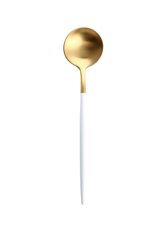 Ложка десертная золотого цвета с белой ручкой из нержавейки. Приборы для ресторанов кафе и дома REMY-DECOR porto (267897143)