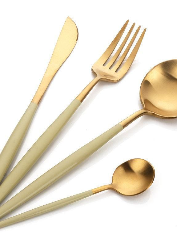 Ложка чайна золотого кольору з оливковою ручкою з нержавійки. Прилади для ресторанів кафе та будинку REMY-DECOR (267897140)