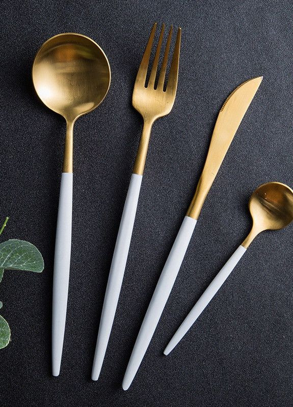 Ложка столовая золотого цвета с белой ручкой из нержавейки. Приборы для ресторанов кафе и дома REMY-DECOR Porto (267897136)