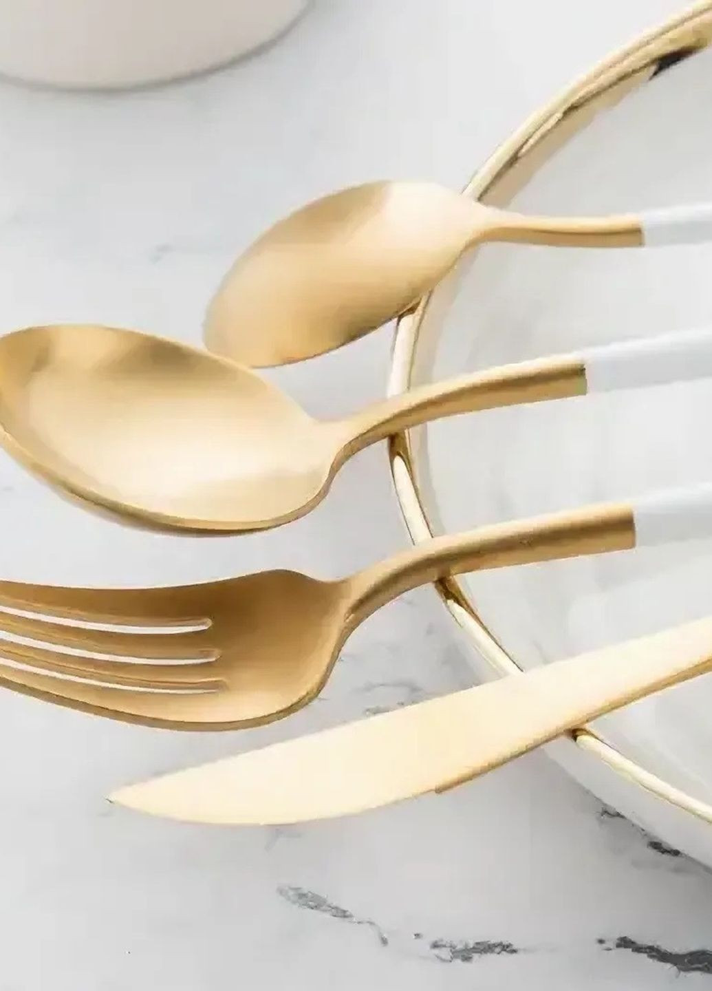 Ложка столовая золотого цвета с белой ручкой из нержавейки. Приборы для ресторанов кафе и дома REMY-DECOR Porto (267897136)