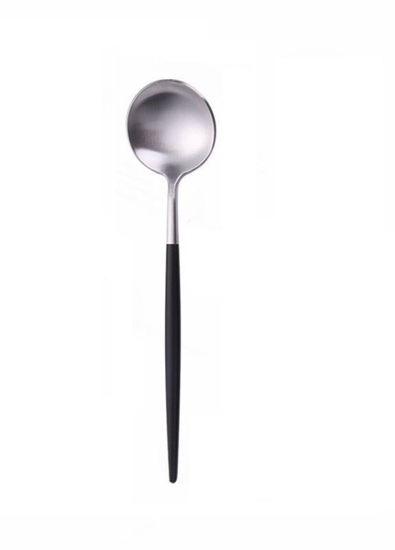 Ложка столовая серебряного цвета с черной ручкой из нержавейки. Приборы для ресторанов кафе и дома REMY-DECOR porto (267897120)