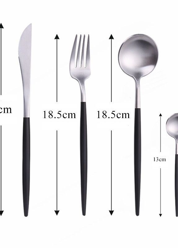 Набор столовых приборов серебряного цвета с черной ручкой из нержавейки 4 предмета для кафе и дома REMY-DECOR Porto (267897084)