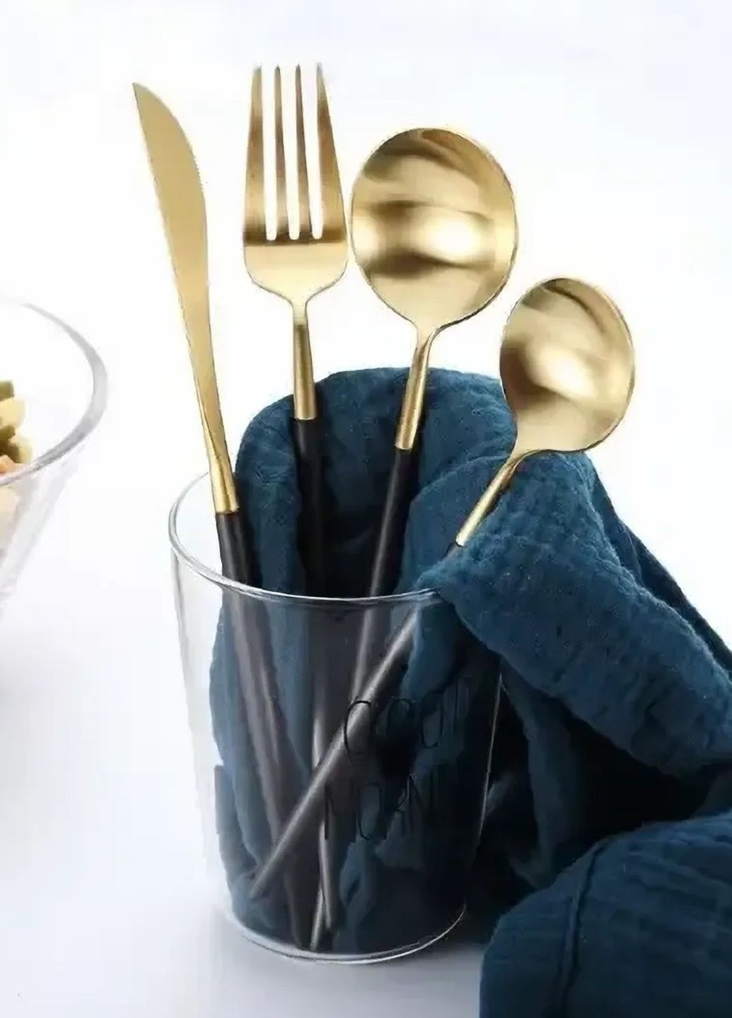 Нож столовый золотого цвета с черной ручкой из нержавейки. Приборы для ресторанов кафе и дома REMY-DECOR (267897115)