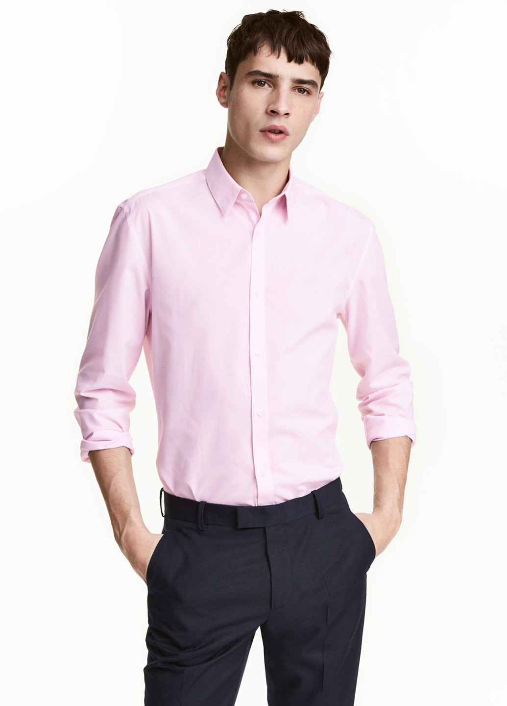 Розовая классическая рубашка однотонная H&M