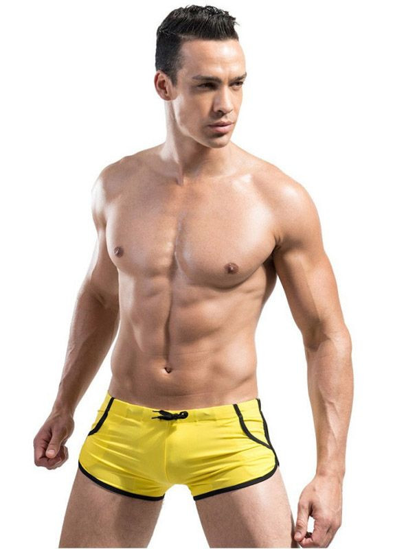 Мужские желтые пляжные мужские плавки с карманами Seobean