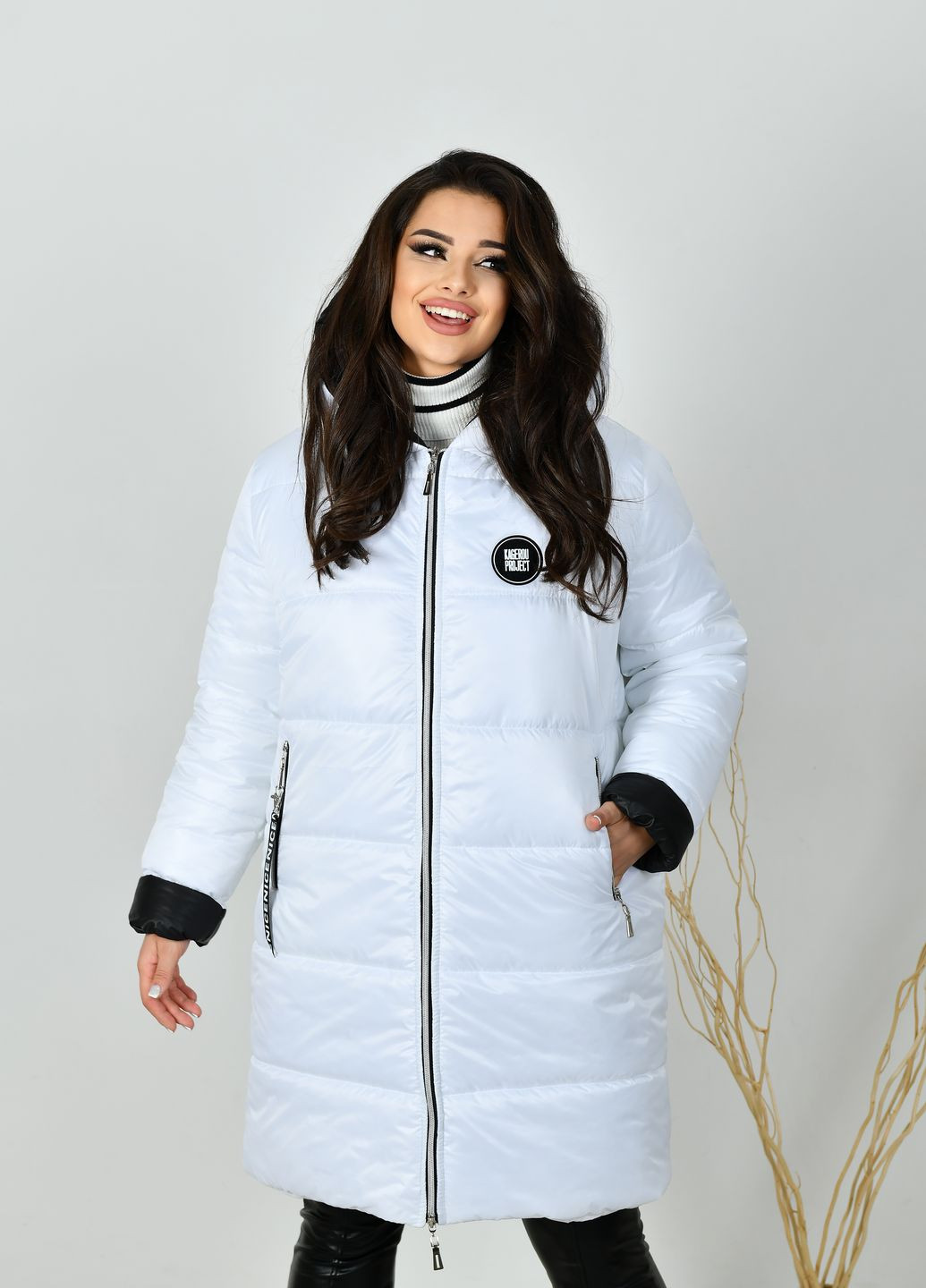 Белая зимняя зимняя длинная куртка No Brand