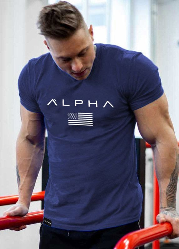 Синяя трикотажная синяя футболка Alpha