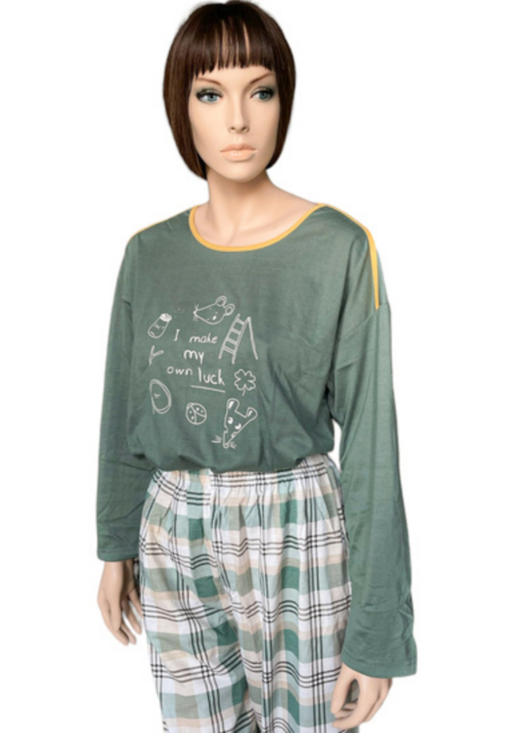 Зелена всесезон жіноча піжама в карту миша удача qian zitong розмір m 46 зелений No Brand