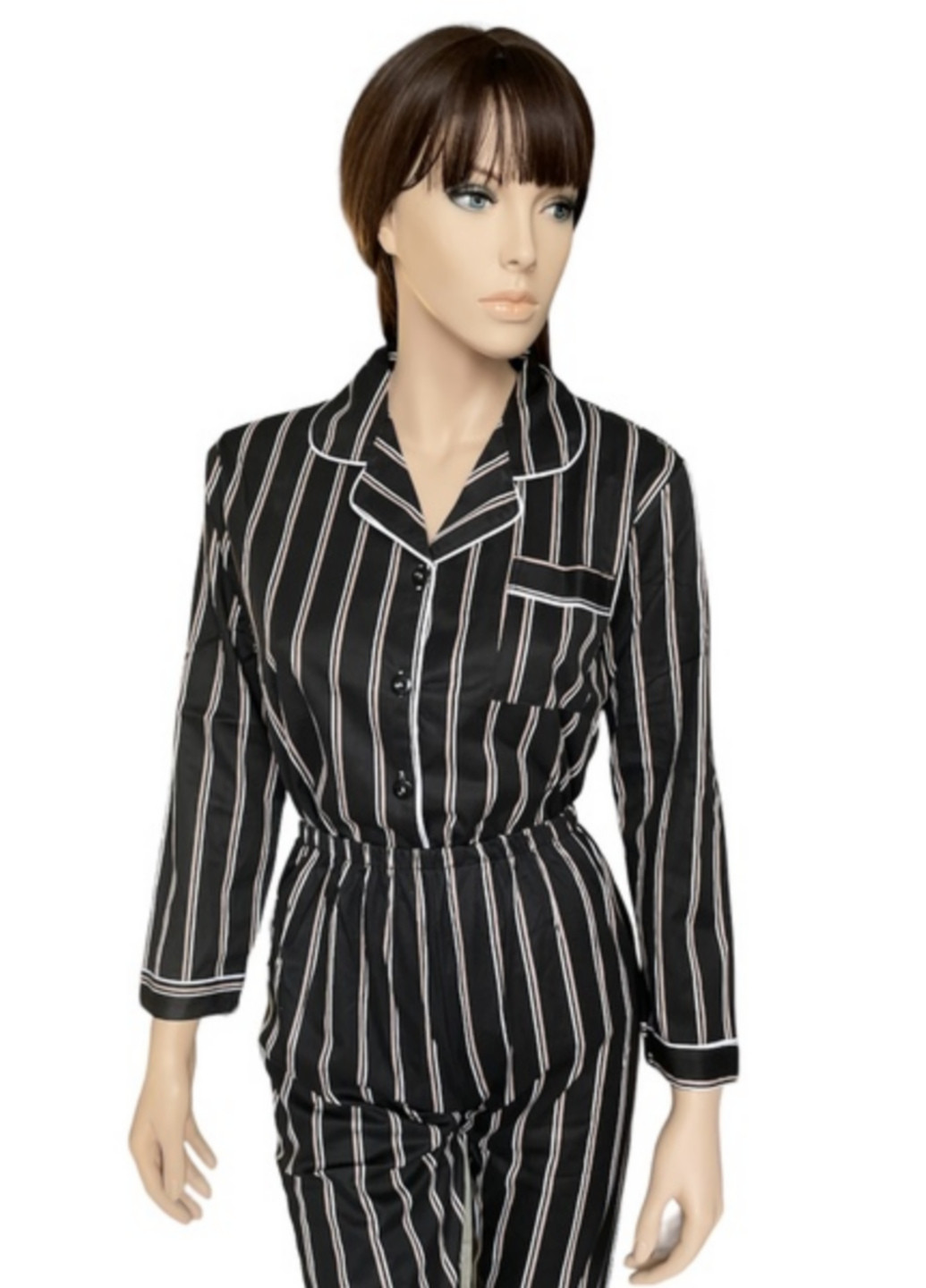 Черная всесезон пижама женская костюм леди в черном bonntee xxl 48 черный в полоску No Brand