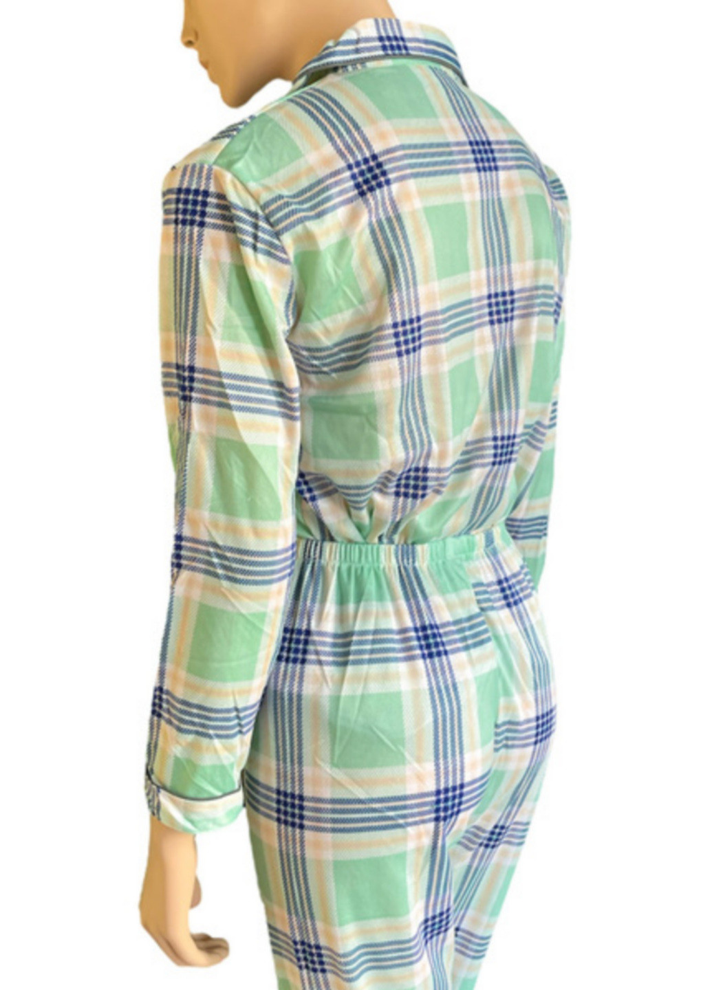 М'ятна всесезон піжама жіночий костюм зефірка bonntee s-m 42 м'ятний у клітинку No Brand