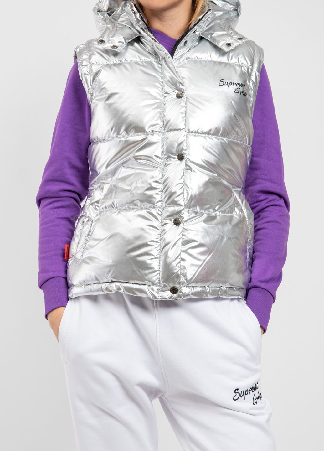 Серебряная демисезонная серебристая куртка со съемными рукавами Supreme Grip