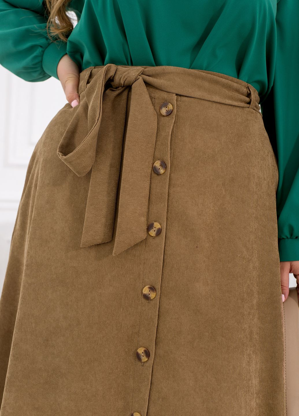 Светло-коричневая повседневный, праздничный, офисная, кэжуал однотонная юбка No Brand а-силуэта (трапеция)