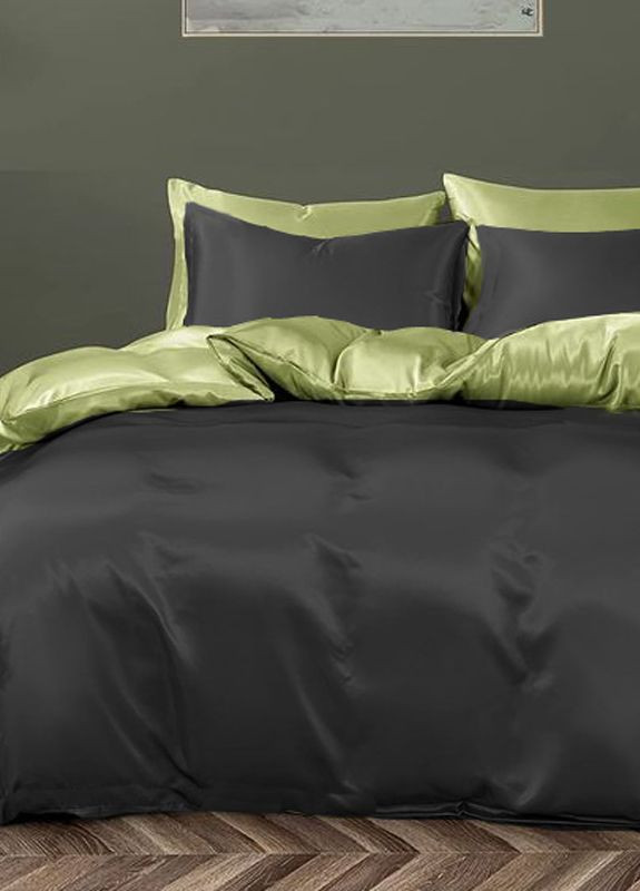 Постельное белье ДУЕТ BLACK/PISTACHIO Premium Сатин однотон Евро MERISET (268301991)