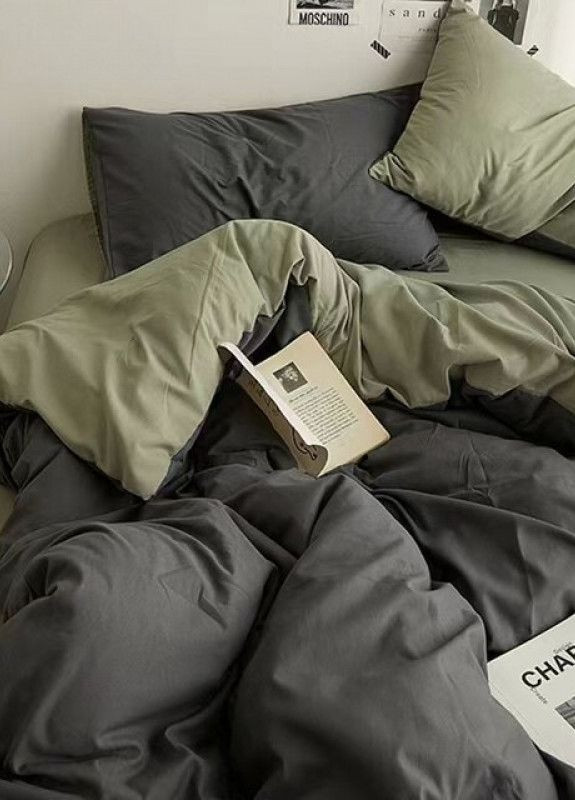 Постельное белье ДУЭТ Антрацит/Темный Хаки Ранфорс Семейное MERISET (268302042)