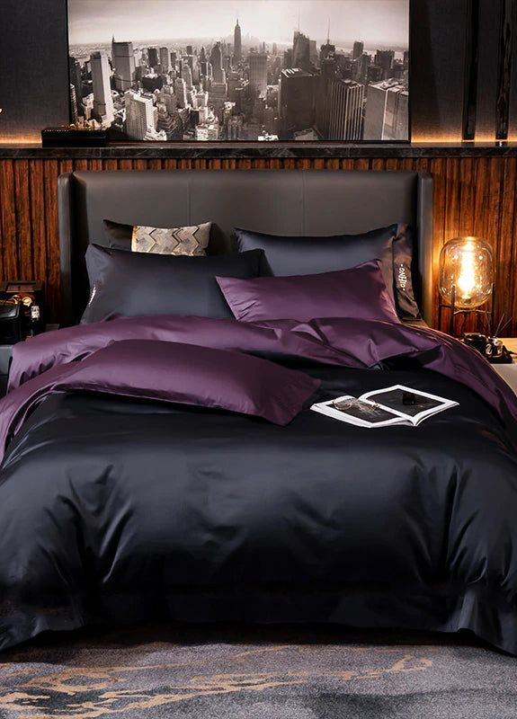 Постельное белье ДУЕТ BLACK/VIOLET FLOWER Premium Сатин однотон Полуторное MERISET (268302127)