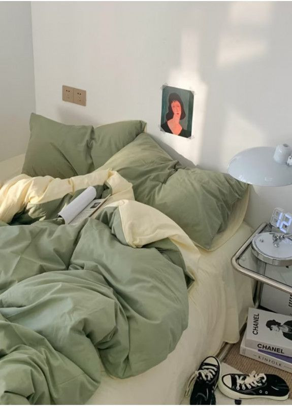 Постільна білизна ДУЕТ Світла оливка/Пломбірне морозиво Ранфорс Двоспальний MERISET (268302213)