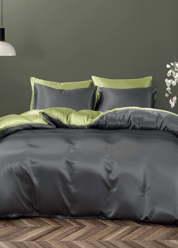 Постільна білизна ДУЕТ ANTHRACITE/PISTACHIO Premium Сатин однотон Полуторний MERISET (268302221)