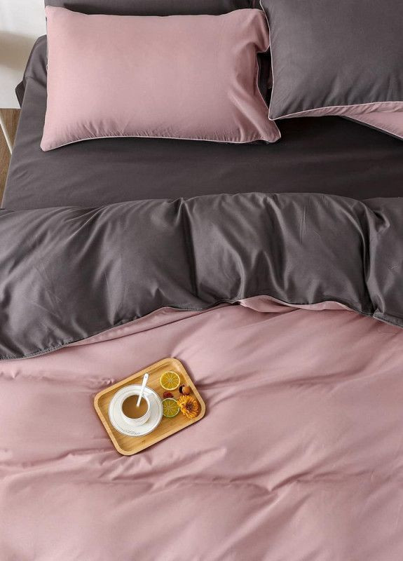 Постельное белье ДУЭТ Пудра/Антрацит Ранфорс Семейное на резинке MERISET (268301894)