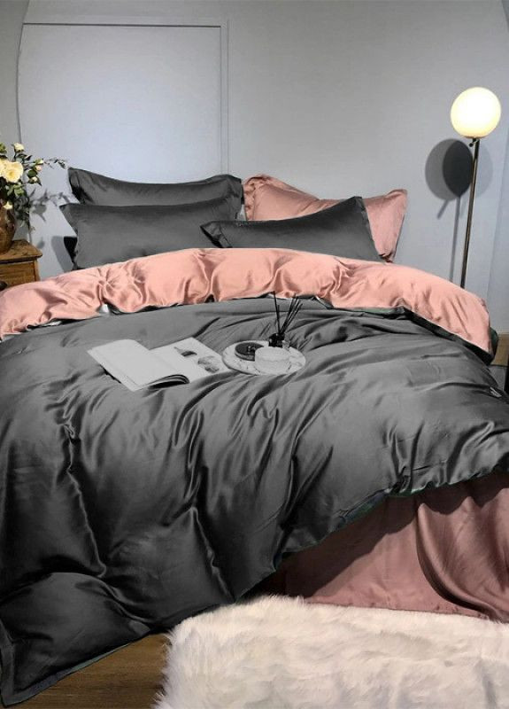 Постільна білизна ДУЕТ ANTHRACITE/WISPER PINK Premium Сатин однотон Двоспальний на резинці MERISET (268301979)
