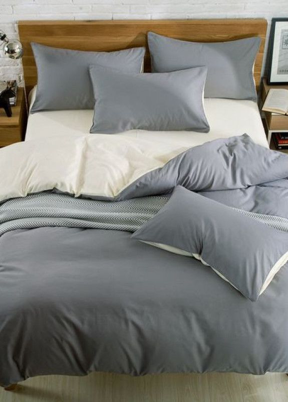 Постільна білизна ДУЕТ Сірий/Пломбірне морозиво Ранфорс Євро на резинці MERISET (268302101)