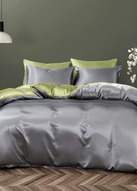 Постільна білизна ДУЕТ TRUE GREY/PISTACHIO Premium Сатин однотон Полуторний MERISET (268302020)