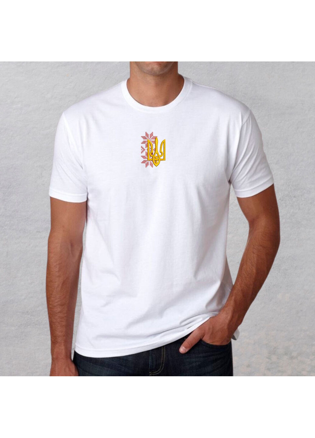 Белая футболка з вишивкою тризуба 01-7 мужская белый 3xl No Brand