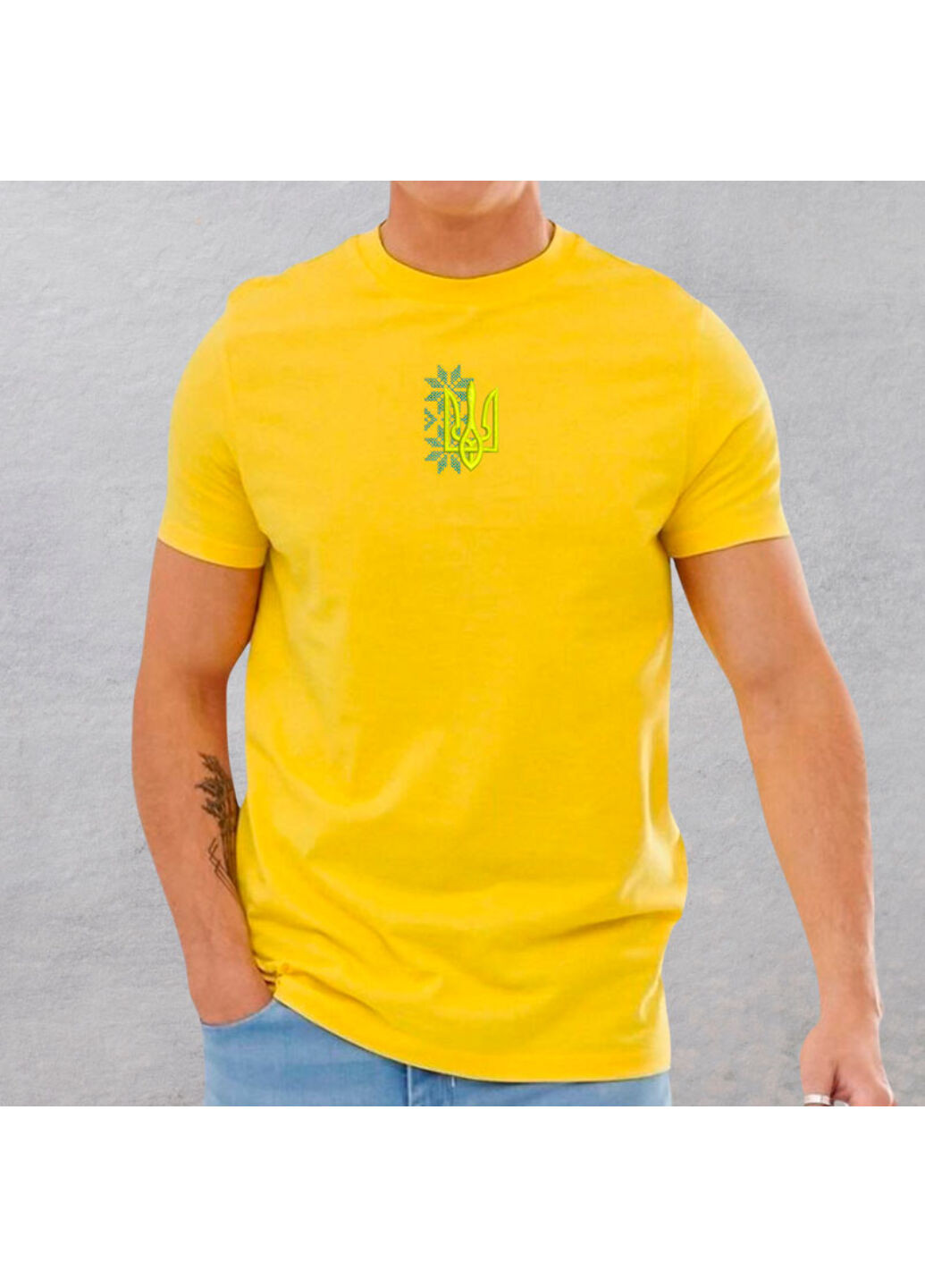 Жовта футболка з вишивкою тризуба 01-3 чоловіча жовтий m No Brand