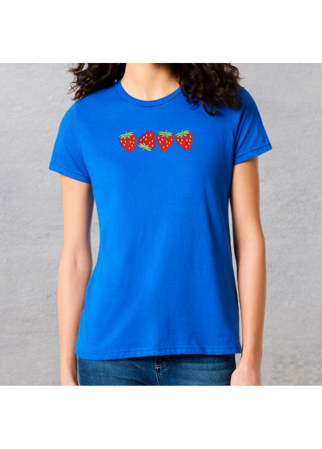 Синяя футболка з вишивкою полуничка 02-1 женская синий xl No Brand